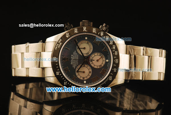 Rolex Daytona Chronograph Swiss Valjoux 7750 Automatic Steel Case with PVD Bezel and Black MOP Dial-Steel Strap - Click Image to Close